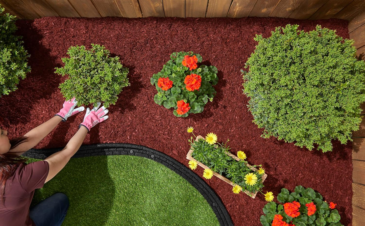 Rubberific Premium Shredded Rubber Mulch for Gardens, Lawns, and Landscaping | Long Lasting Color | Looks Like Natural Wood Mulch (1.5 CU. FT. - 27 LBS, Red)