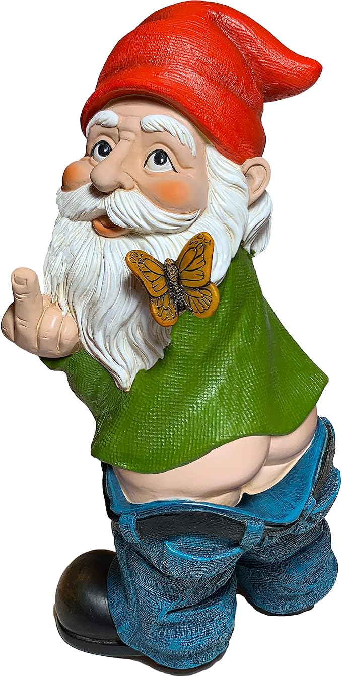 Mood Lab Garden Gnome - Pants Down Gnome - 9.3 Inch Tall Statue Lawn Garden Figurine - for Outdoor or House Decor