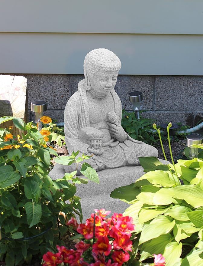 EMSCO Group Meditating Buddha Statue – Natural Granite Appearance – Made of Resin – Lightweight – 24” Height