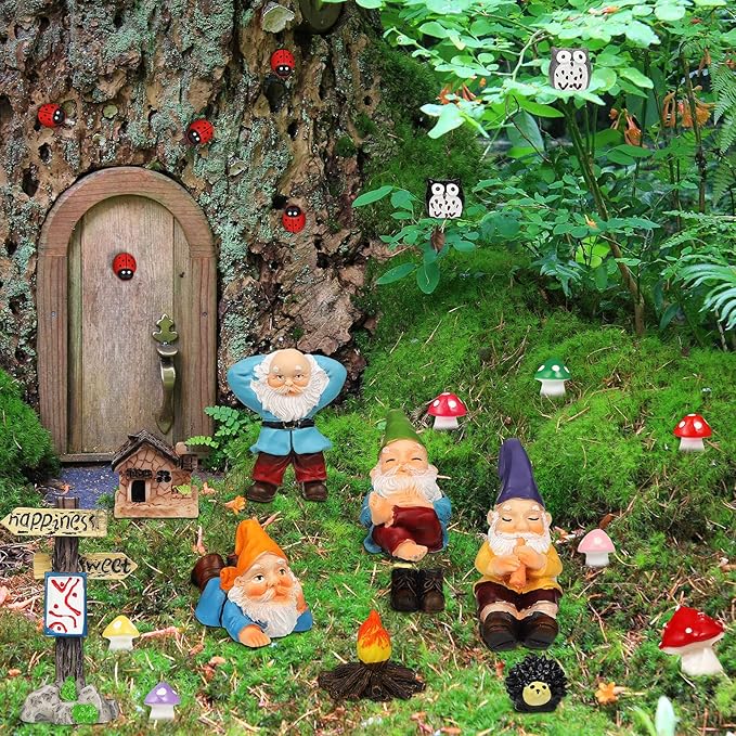 Jetec Gnomes Fairy Resin Statues Miniature Garden Accessories Mini Dwarf Figurine Fairy Miniature Ornament DIY Kit Micro Landscape Ornaments for Outdoor Indoor Patio Yard Lawn Garden (Fire Gnomes)