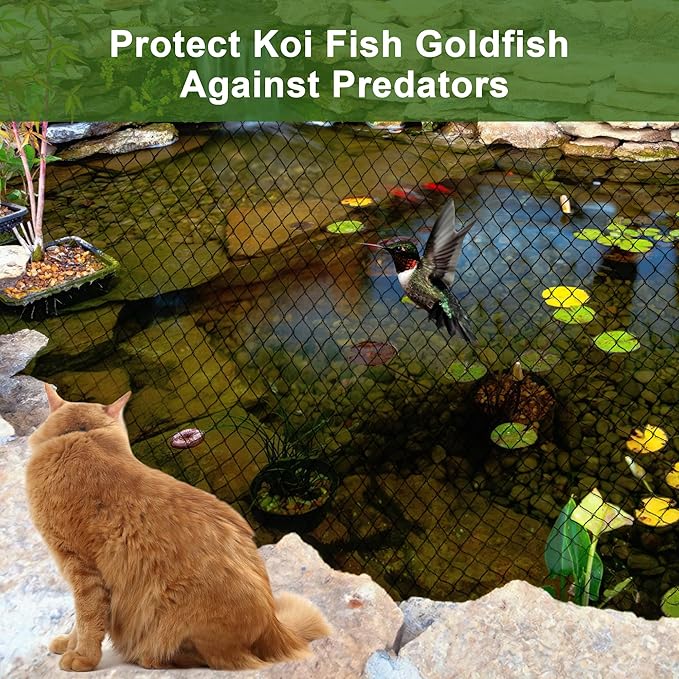 Pond Netting, Pond Netting for Koi Ponds 14 x 14 FT Pond Net, Heavy Duty Woven Fine Mesh Pond Garden Pool Netting Kit for Leaves to Catch Leaves and Debris, Protects Koi Fish from Birds Cats Predators