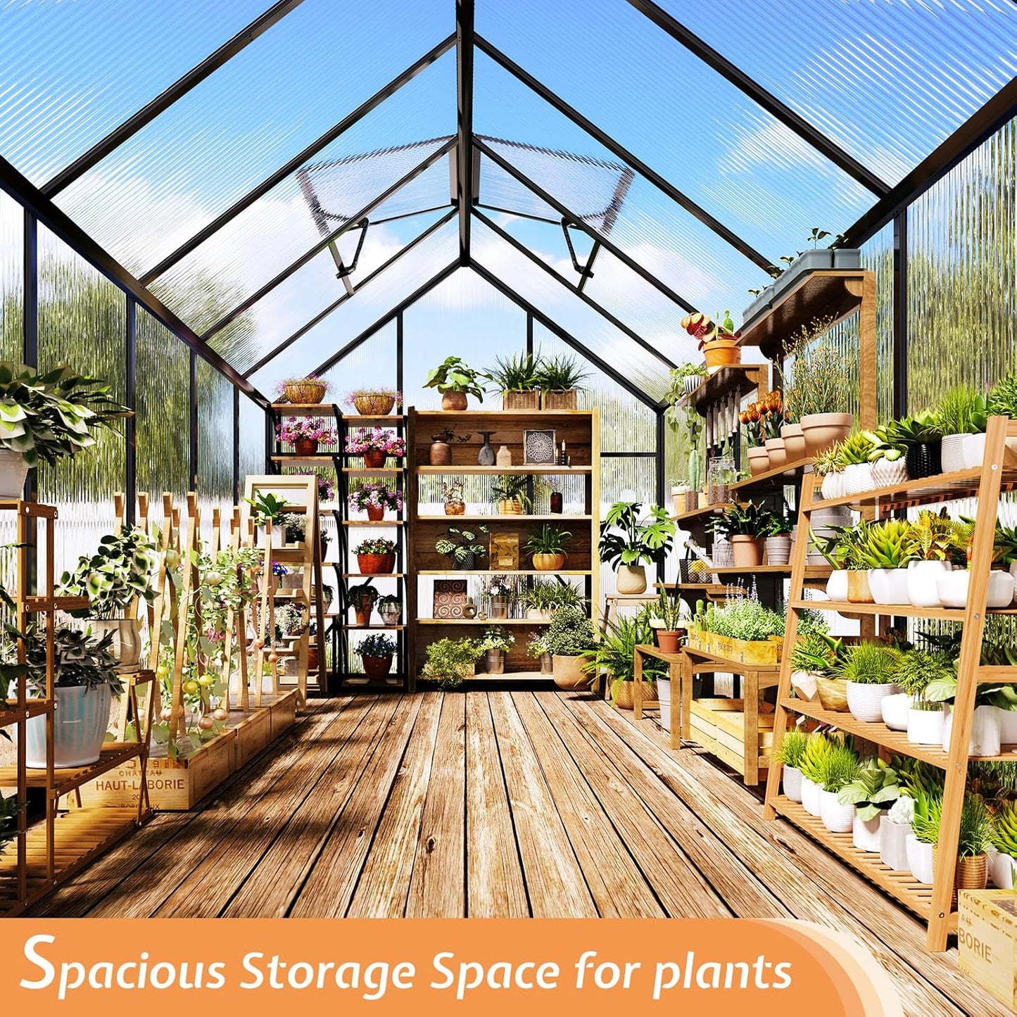 Jocisland 6x10x6.3 FT Polycarbonate Greenhouse for Outdoors with 2 Windows, Dual Swing Doors, Aluminum Walk-in Frame, Heavy Duty Garden Greenhouse for Backyard, Black