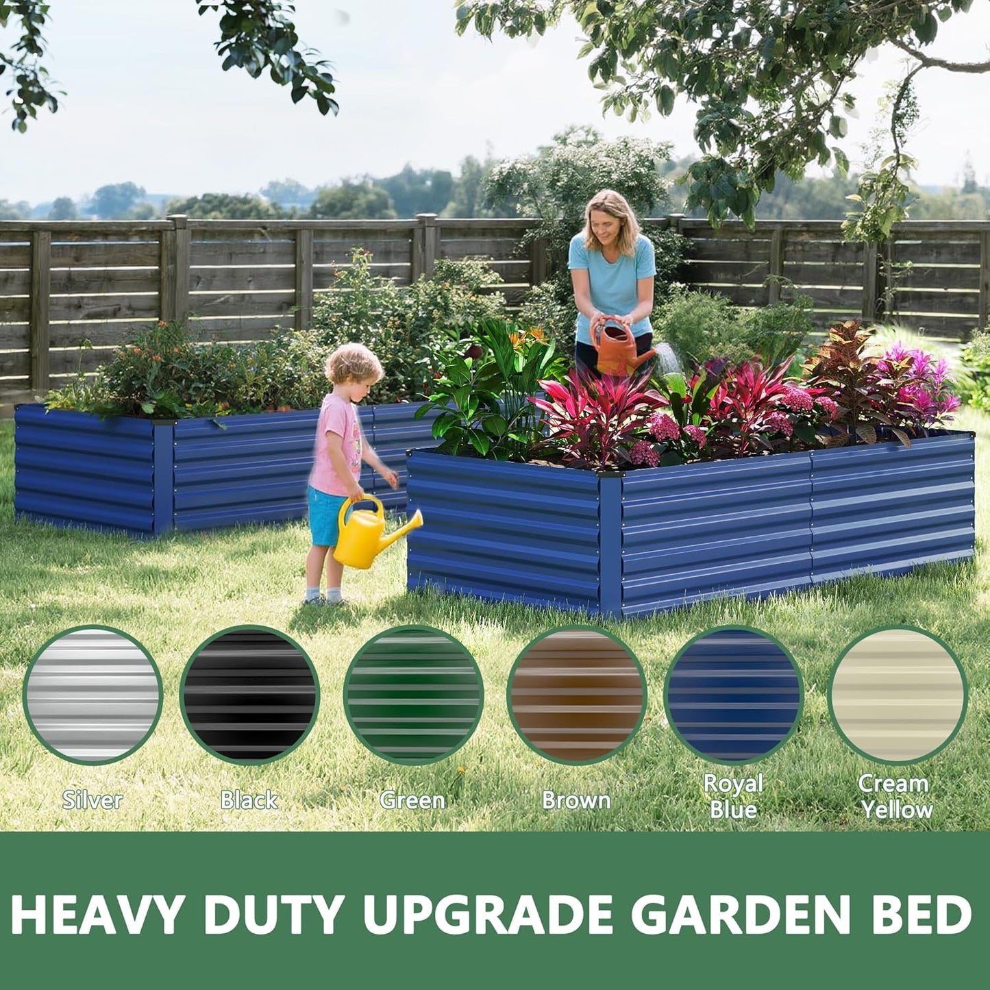 FOOWIN 4pcs 6x3x2ft Galvanized Raised Garden Bed, Planter Raised Garden Boxes Outdoor, Large Metal Raised Beds for Gardening, Garden Bed for Vegetables, Flowers, Herb,269 Gallon Capacity, Royal Blue