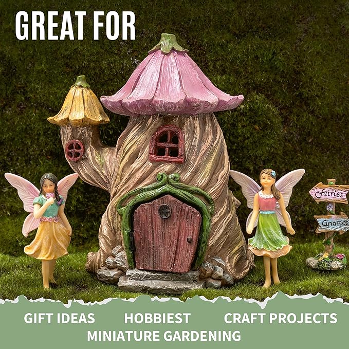 Fairy Garden Houses - Fairy House & Fairy Figures - Fairy Garden Ornaments & Fairies for Fairy Garden - Fairy Houses Kit - 4 Pieces
