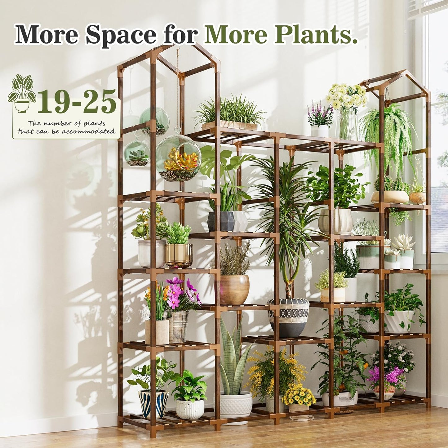 EnHomee Plant Stand Indoor Plant Stands Outdoor Tall Plant Shelf for 19-25 Pots Corner Tiered Plants Stands for Multiple Plants Wood Hanging Plants Holder for Garden Balcony Patio Window Porch