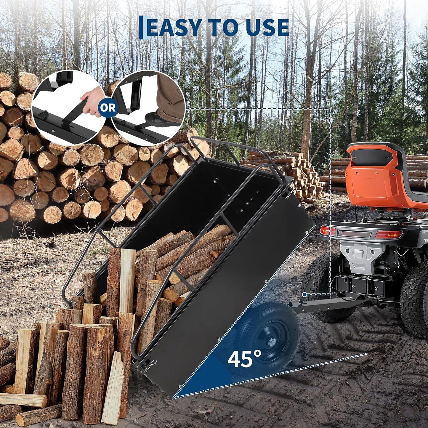 ATV Trailer Dump Cart Pull Behind, 750 LB Capacity, 15 Cu.Ft, Heavy Duty Steel Utility Trailer for Lawn Tractor with Raised Side Rails, Lawn Carts Tow Behind for Garden Yard, Black