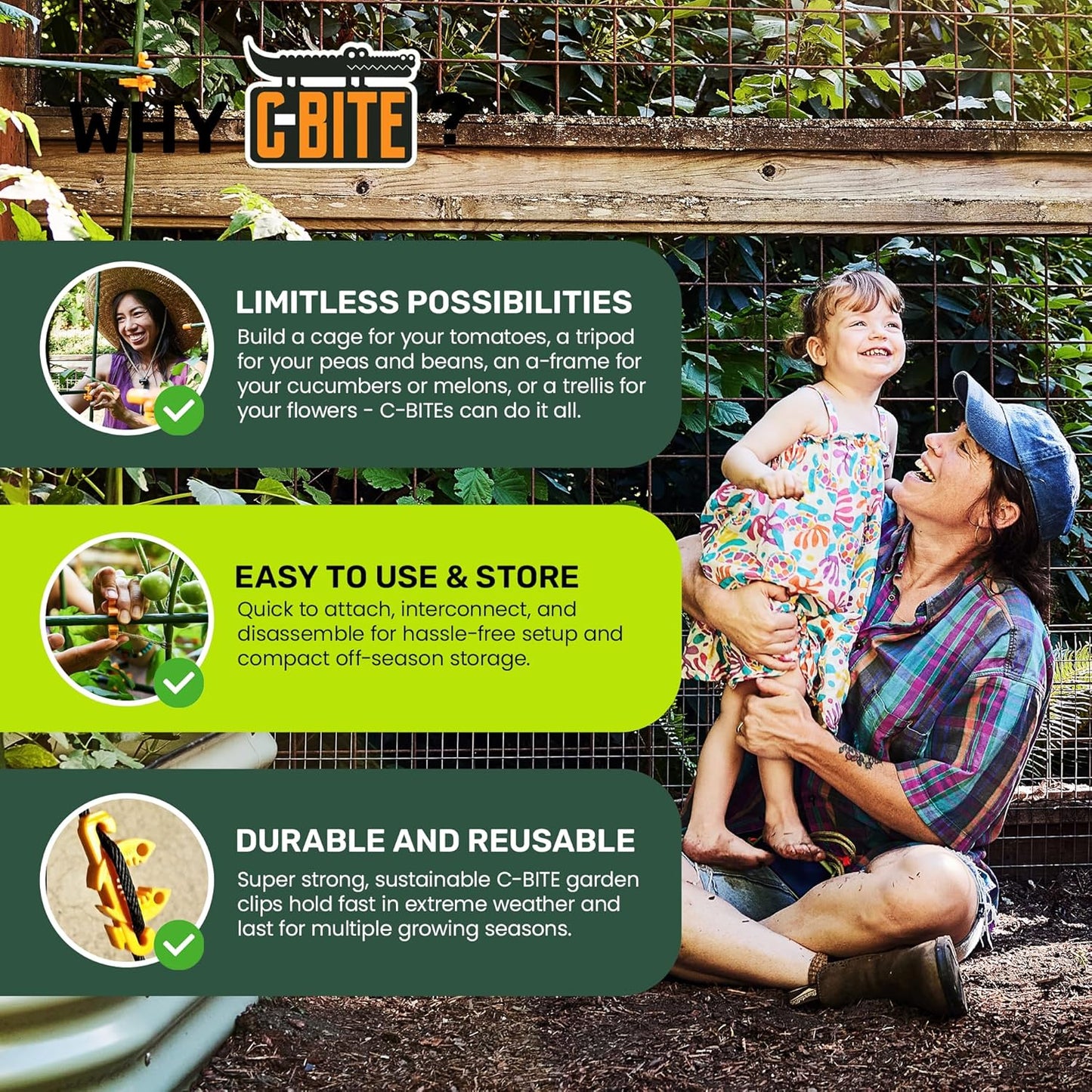 Plant Mixed Color & Size Support Clips | Tomato Cage Connectors for Trellis, Garden Stakes, Wire Fence, Climbing Plants, Vine, Gardening Protection | 50 Lime (5/16") + 50 Green (7/16")