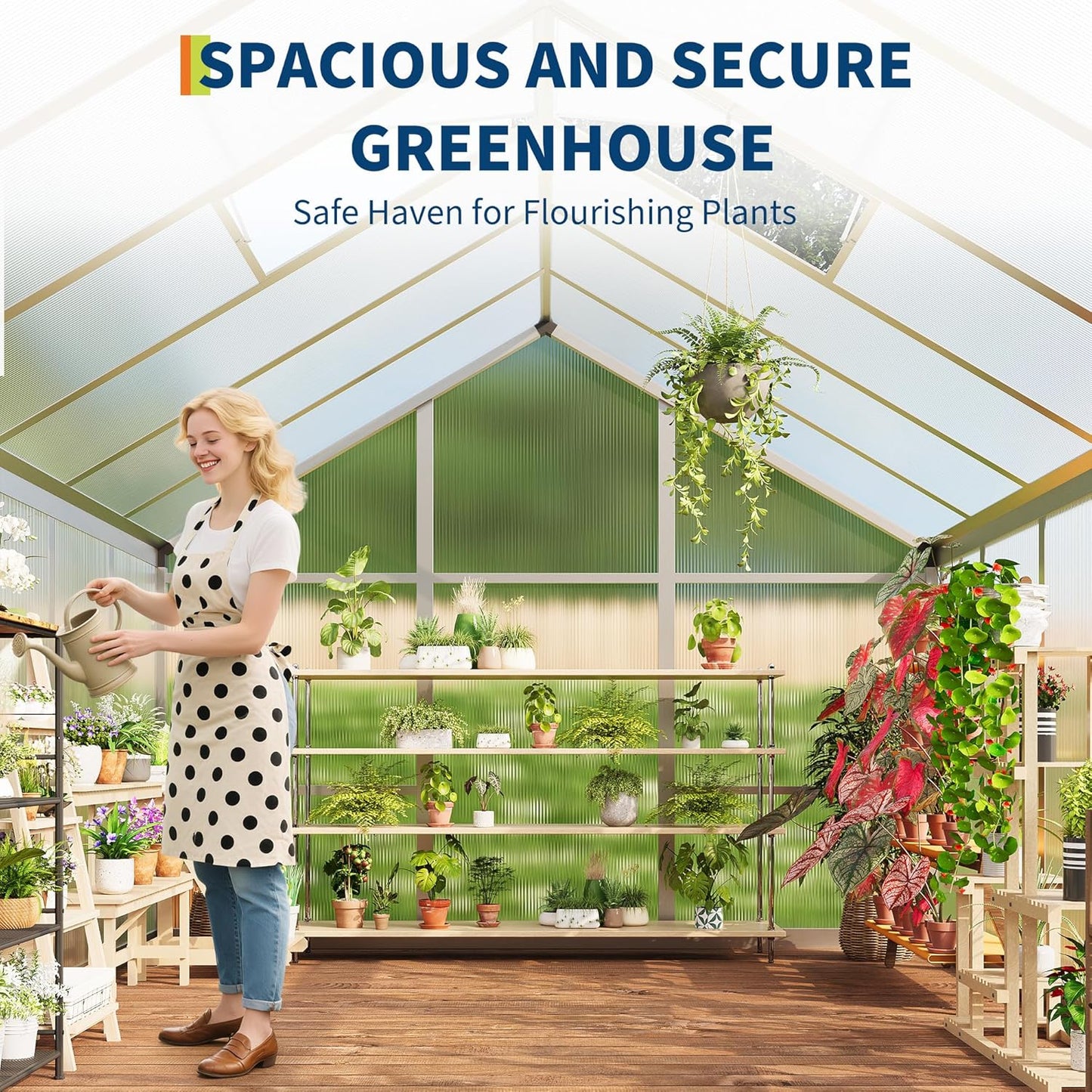 8×12 FT Greenhouse, Large Walk in Greenhouses for Outdoors and Garden Planting, Polycarbonate Greenhouse with Enhanced Aluminum Frame, Green Houses with Quick Setup Structure and Roof Vent, Silver