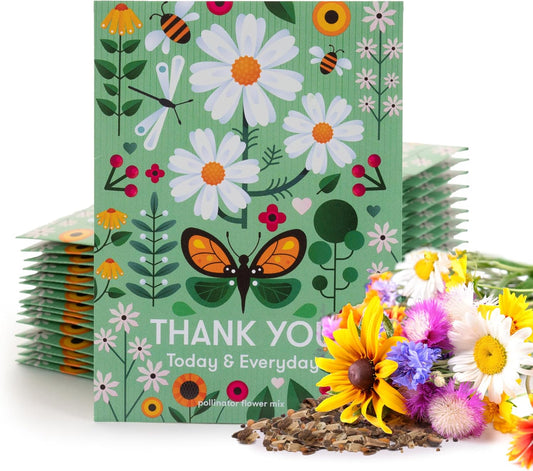 Bentley Seed Co. Thank You Packet - Pollinator Flower Mix - 25 Seed Packets - Perfect Eco-Friendly Thank You Gift - Non GMO Seeds, Green
