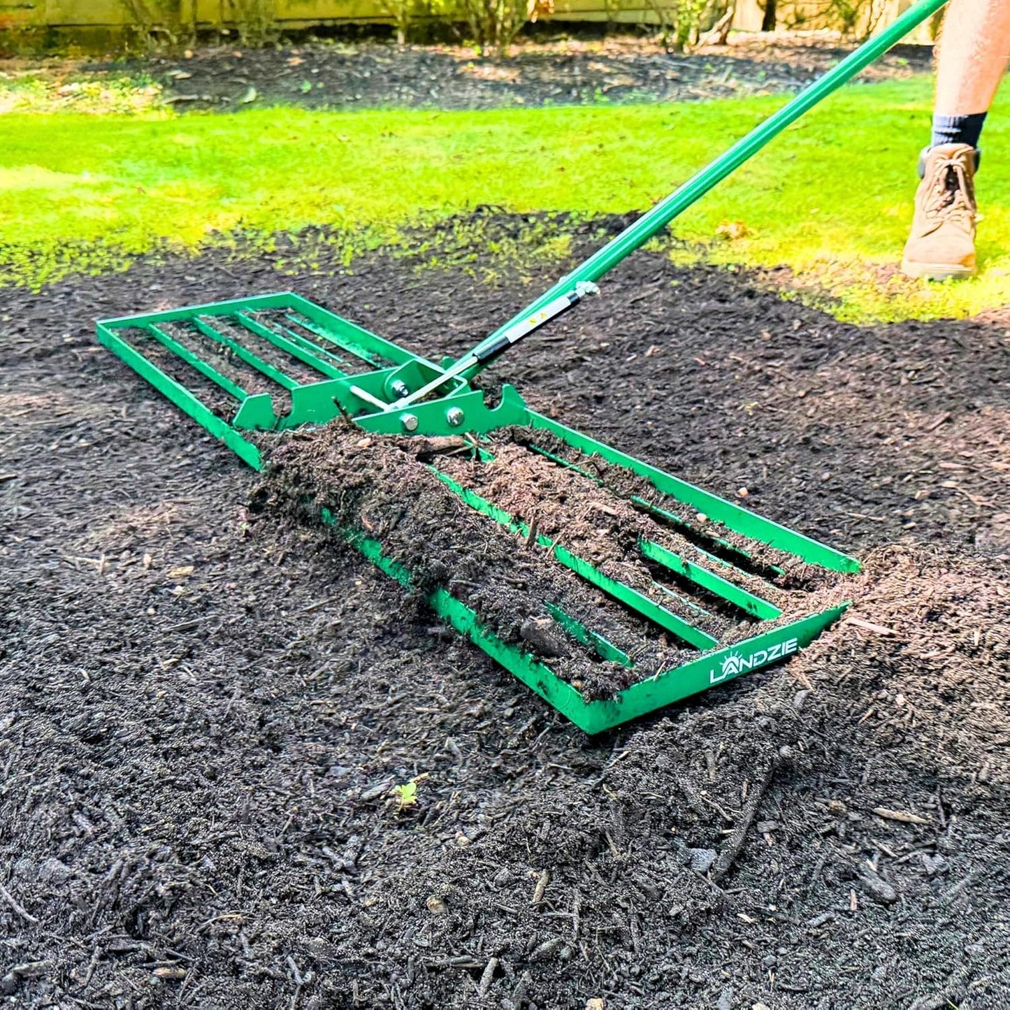 Landzie AeroLeveler - The Lawn Leveling Rake That Never Flips - Patented inch Wide Pneumatic Lawn Level for Yard, Dirt, Soil, Sand, Provides Stability and Control (Pneumatic 48" Leveling rake)