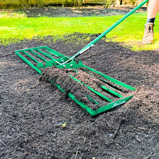Landzie AeroLeveler - The Lawn Leveling Rake That Never Flips - Patented inch Wide Pneumatic Lawn Level for Yard, Dirt, Soil, Sand, Provides Stability and Control (Pneumatic 48" Leveling rake)