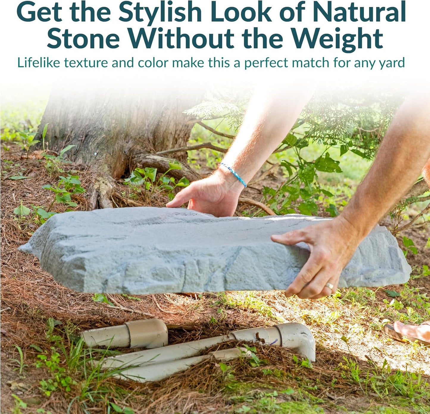 Sunnydaze 3.5” H Polyresin Faux Landscape Rock Cover - Lightweight Fake Rock Well Pump Cover for Outside - Gray