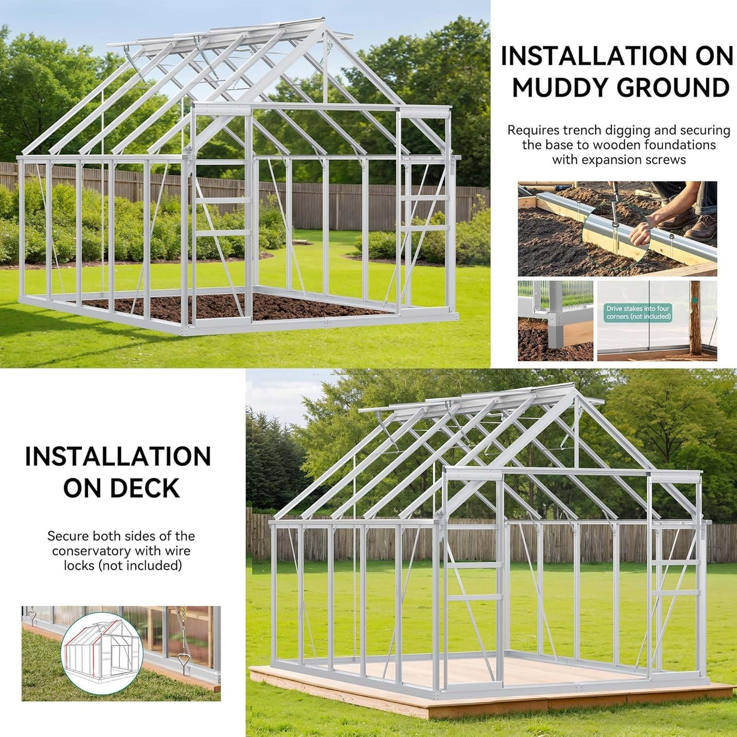 YITAHOME 10x8FT Polycarbonate Greenhouse Large Heavy Duty Green Houses Outdoor Aluminum Greenhouses with Sliding Doors Vent Window Walk-in Greenhouse for Garden Backyard, Matte Silver