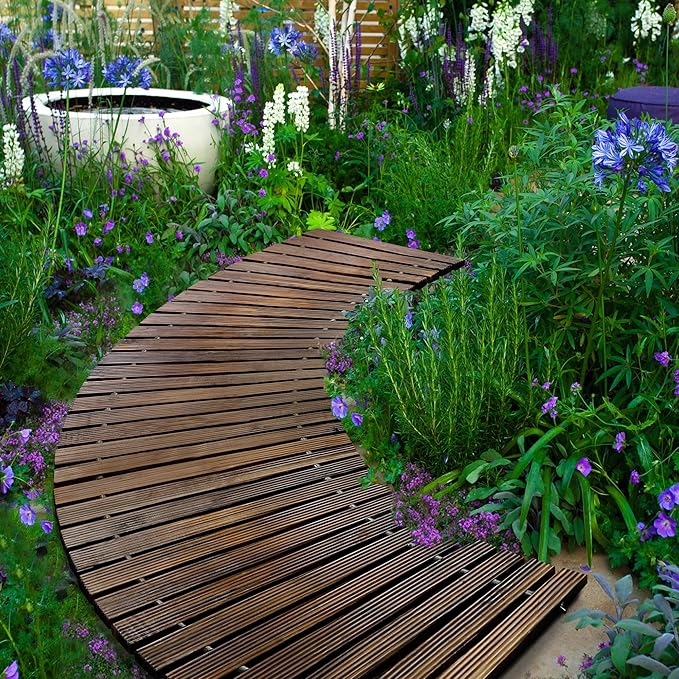 RELIANCER 6' Wooden Garden Pathway,Outdoor Roll Out Cedar Curved Walkway,Patio Path Decorative Garden Boardwalk Walkways,Weather-Resistant Roll Up Beach Wood Road Floor,Wedding Party Pathways