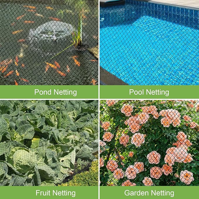 Pond Netting, Pond Netting for Koi Ponds 14 x 14 FT Pond Net, Heavy Duty Woven Fine Mesh Pond Garden Pool Netting Kit for Leaves to Catch Leaves and Debris, Protects Koi Fish from Birds Cats Predators