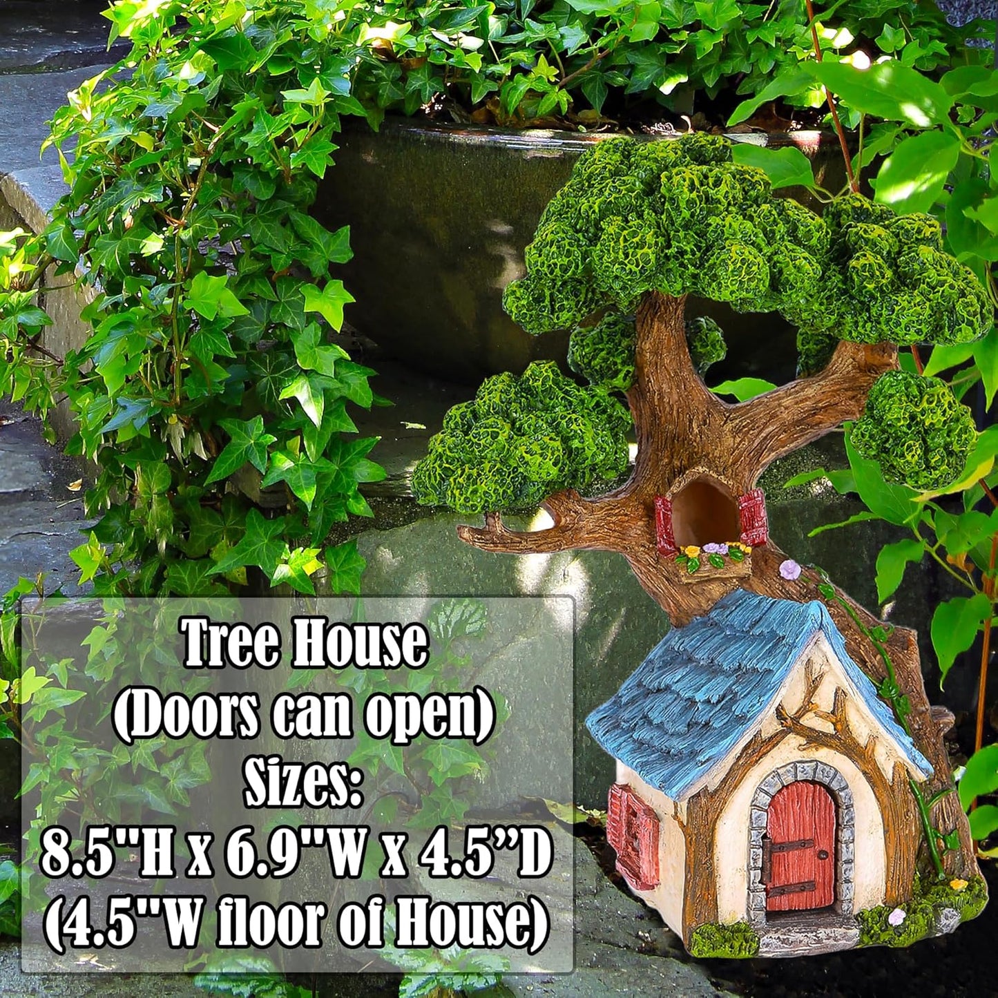Mood Lab Fairy House - Fairy Garden Miniature Tree House - 8.5 Inch Tall Outdoor Decor for Fairies Figurines
