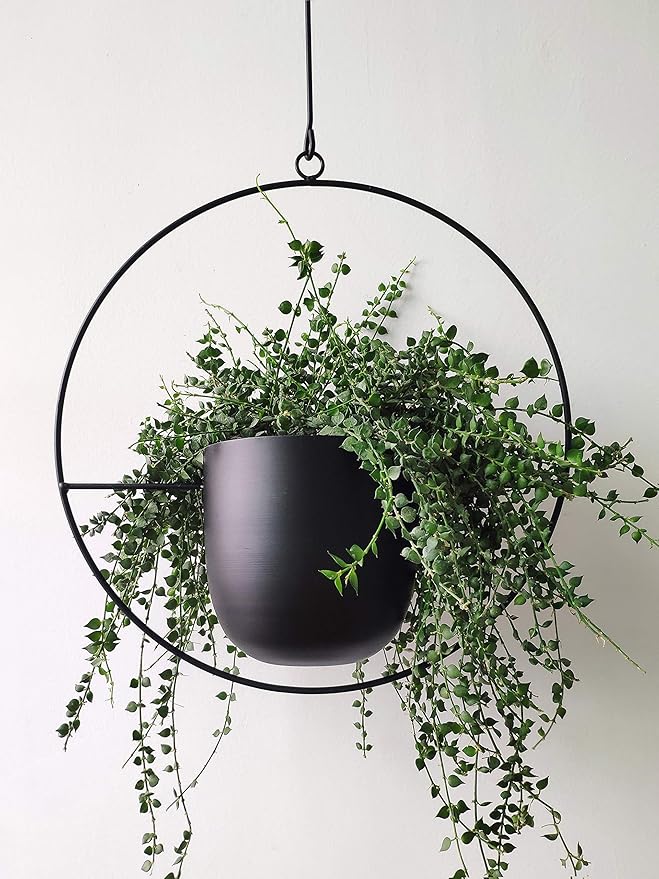 Boho Black Metal Plant Hanger,Metal Wall and Ceiling Hanging Planter, Modern Planter, Mid Century Flower Pot Plant Holder, Minimalist Planter for Indoor Outdoor Home Decor