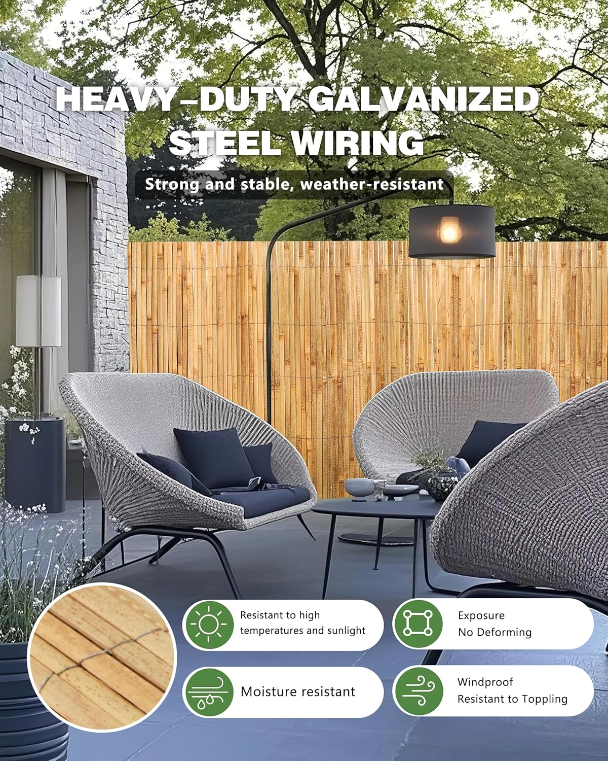 Bamboo Privacy Fence Roll 6ft x 13ft, Natural Bamboo Slat Screening Panels for Outdoor Garden, Yard, Patio, Balcony Privacy Screen