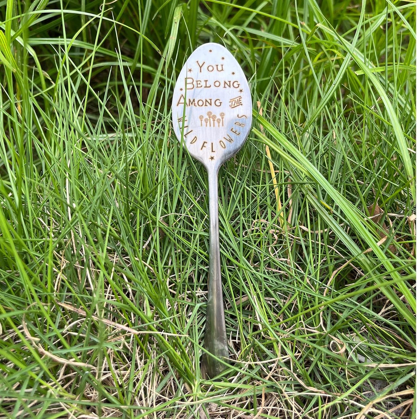 Garden Plant Marker Friendship Gift for Women Gardeners, Plant Stake Label Sign Tag Gardening Gifts for Woman Plant Lovers, Metal Garden Decoration (Among Flowers)