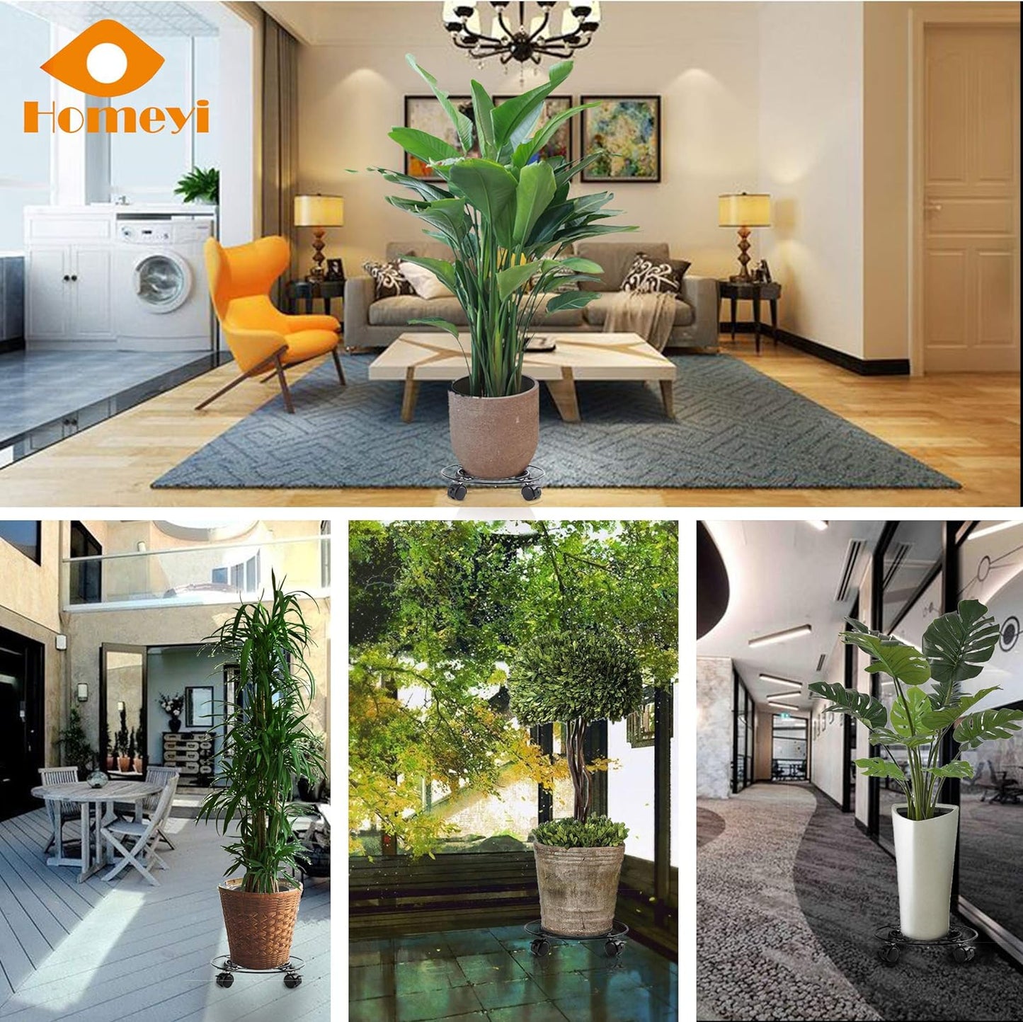 2Pack Plant Caddy with Wheels Heavy Duty Metal Iron, 13'' Black Capable of Bearing 164 LBS, Plant Stand with 360° Lockable Wheels for Plant Pots, indoor outdoor garden planter