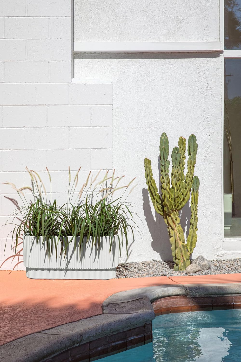 Veradek Demi Series Long Planter for Porch, Patio, Backyard | Durable Plastic-Concrete Material | Modern Décor for Shrubs, Flowers