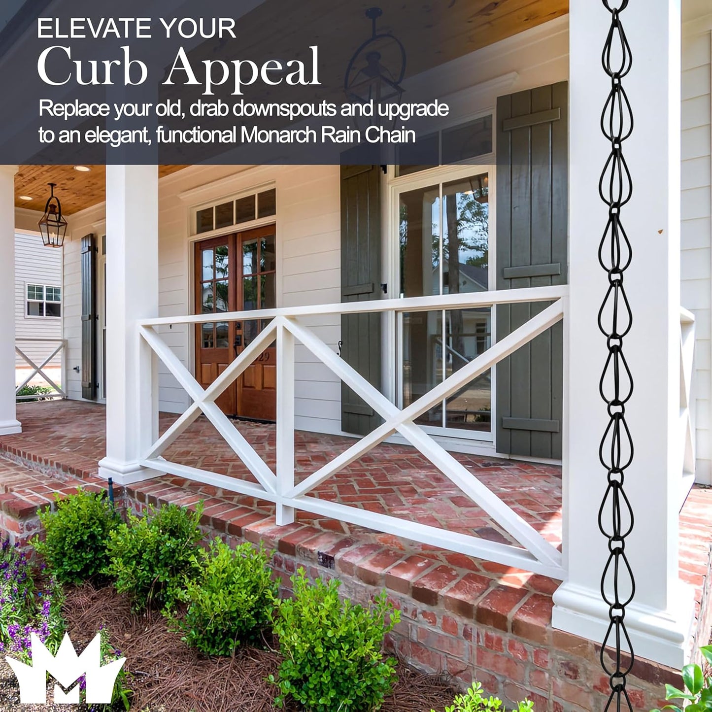 Monarch Rain Chains Aluminum Teardrop Rain Chain, 8.5 ft Black Powder Coated Aluminum Decorative Rain Catcher Chain for Gutters, Black Aluminum Rain Gutter Replacement Downspout