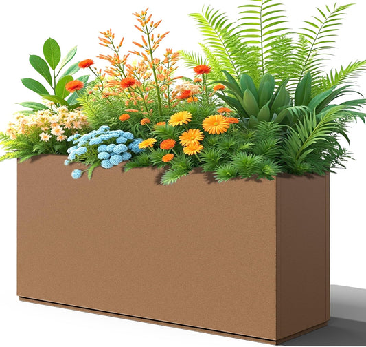 Metal Rectangular Planter for Outdoor Plants, Coated Large Planter Box with Drainage, Outdoor Patio PLanters with Sturdy Thickened Material for Yard, Garden
