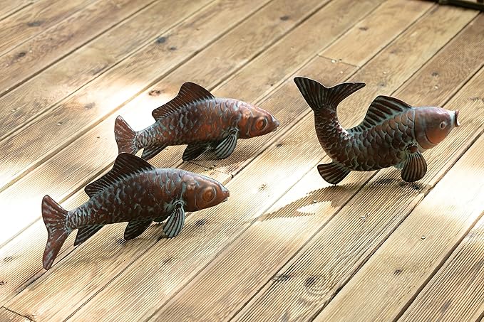 Set of 3 Garden Koi Fish Statue Antique Copper Fishes Outdoor Décor Garden Sculptures & Statues Metal Koi Fish Figurine Ornaments for Outdoors,Patio Decor,Backyard and Home Kitchen Decorations