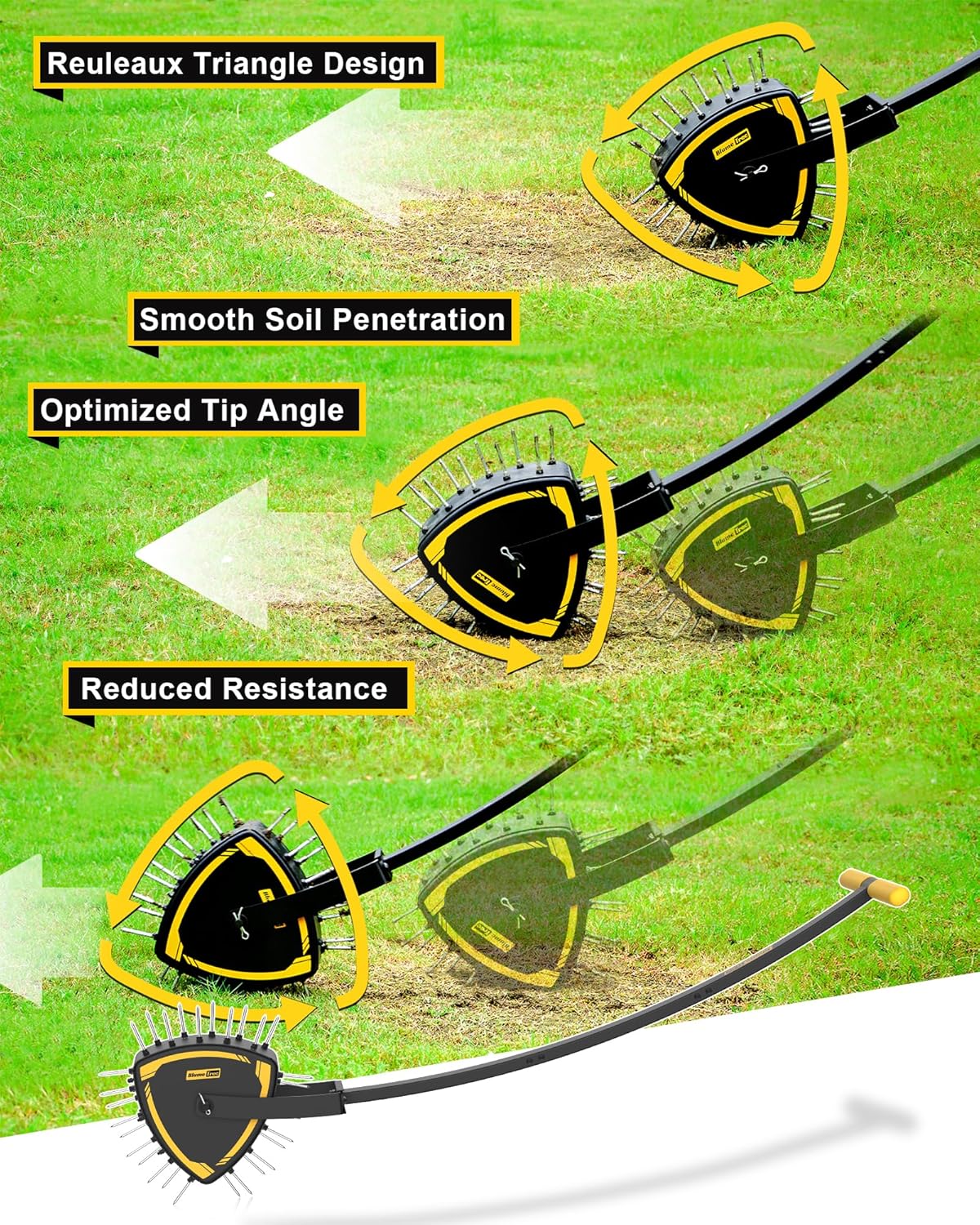 Patented Rolling Lawn Aerator, Heavy Duty Manual Push Tool with 30 Spikes for Soil Loosening, Spike Aeration Roller with Reuleaux Triangle Design for Garden Care, Revives Lawn Health, Save Labour
