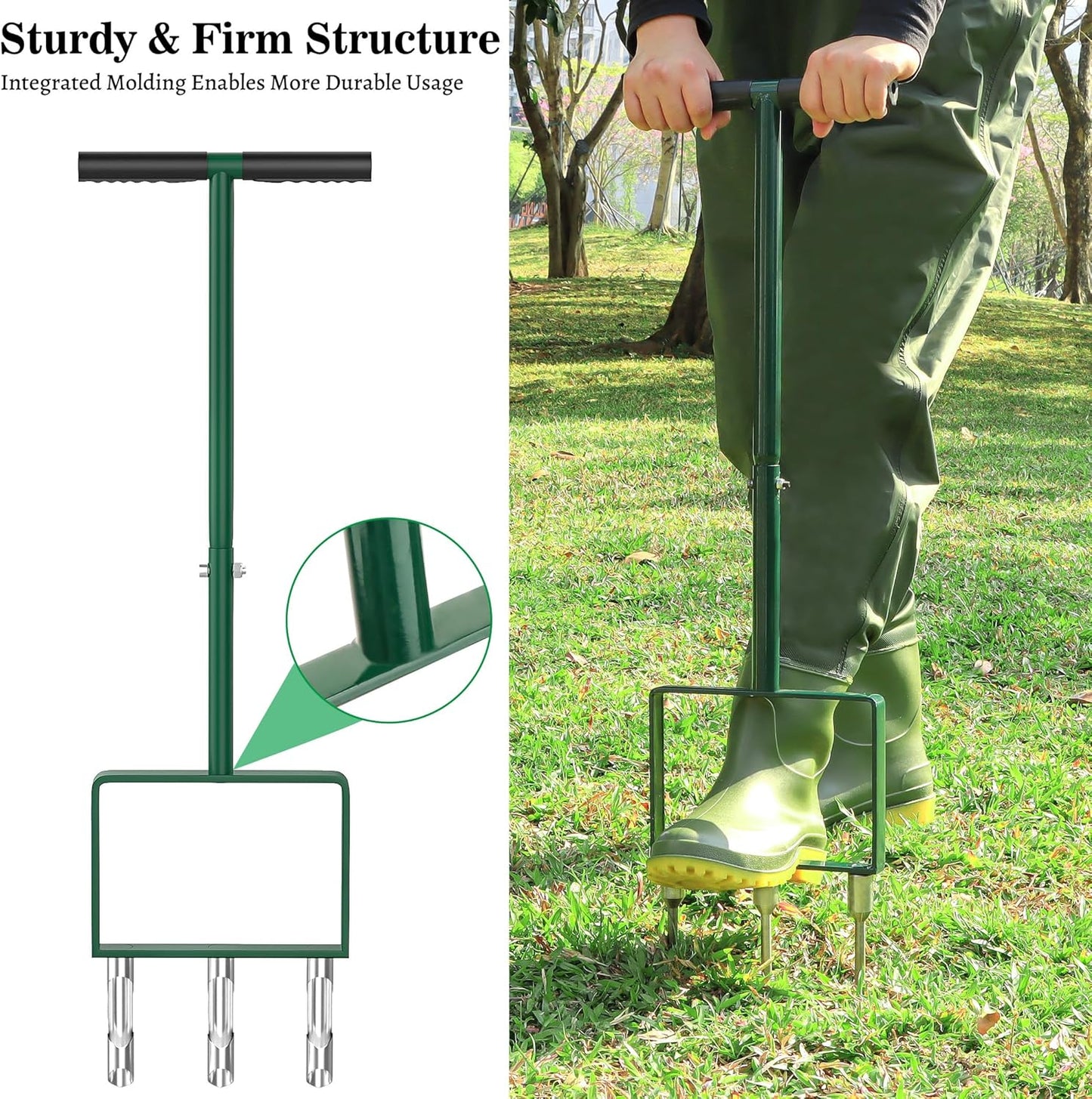 Lawn Aerator, 2 in 1 Aerator Lawn Tool with 6 Replaceable Spike Tines for Grass Core Aerator, Aeration Tool with Soft Rubber Handle, Gardening Tools for Loosening Soil and Improving Lawn Health