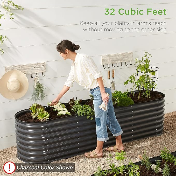 Best Choice Products 8x2x2ft Metal Raised Garden Bed, Oval Outdoor Deep Root Planter Box for Vegetables, Herbs w/ 4 Support Bars, 215 Gal Capacity - Dark Green