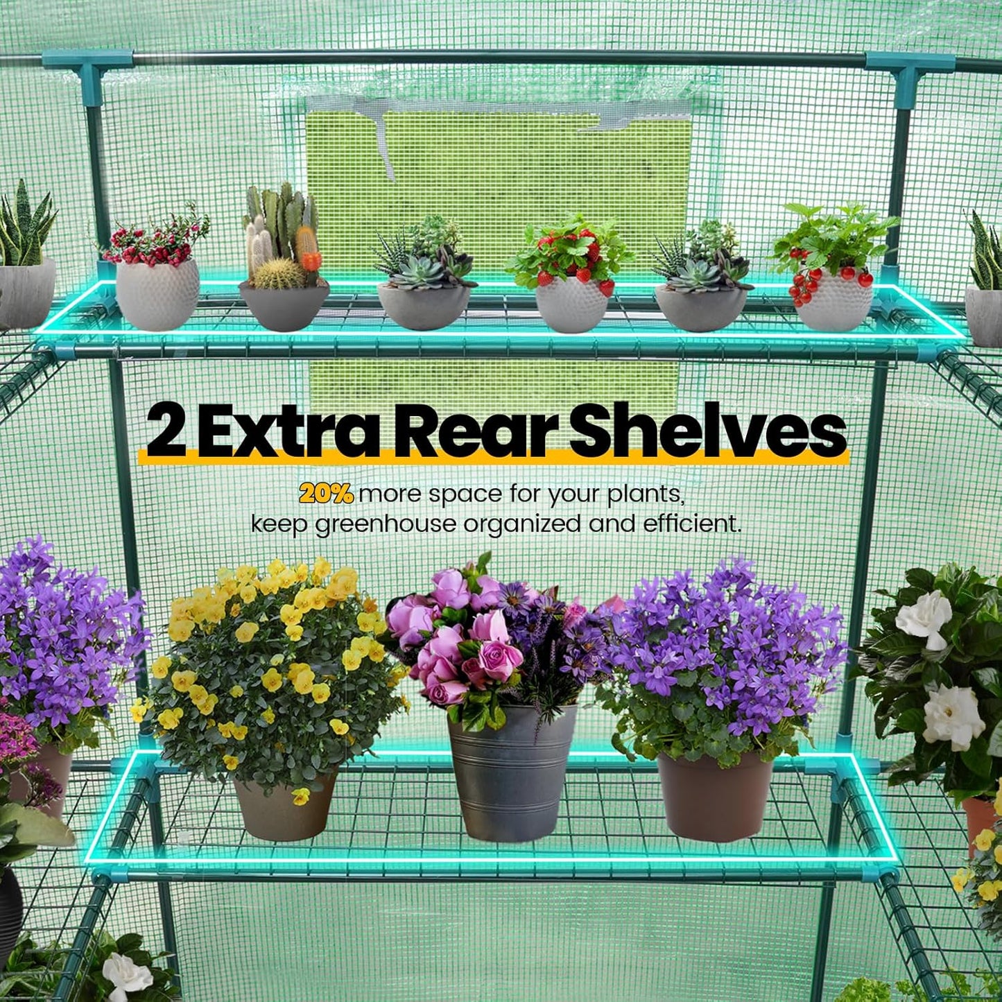 KING BIRD Premium Greenhouse for Outdoors, 84 x 56 x 77 Upgraded PE Cover & Steel Frame Walk in Hot House, w/ Zippered Screen Windows Mesh Door, 3 Tiers 20 Shelves for Outside Garden, Green