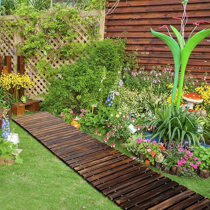 RELIANCER 12' Wooden Garden Pathway,Outdoor Roll Out Cedar Straight Walkway,Patio Path Decorative Garden Boardwalk Walkways,Weather-Resistant Roll Up Beach Wood Road Floor,Wedding Party Pathwaysc