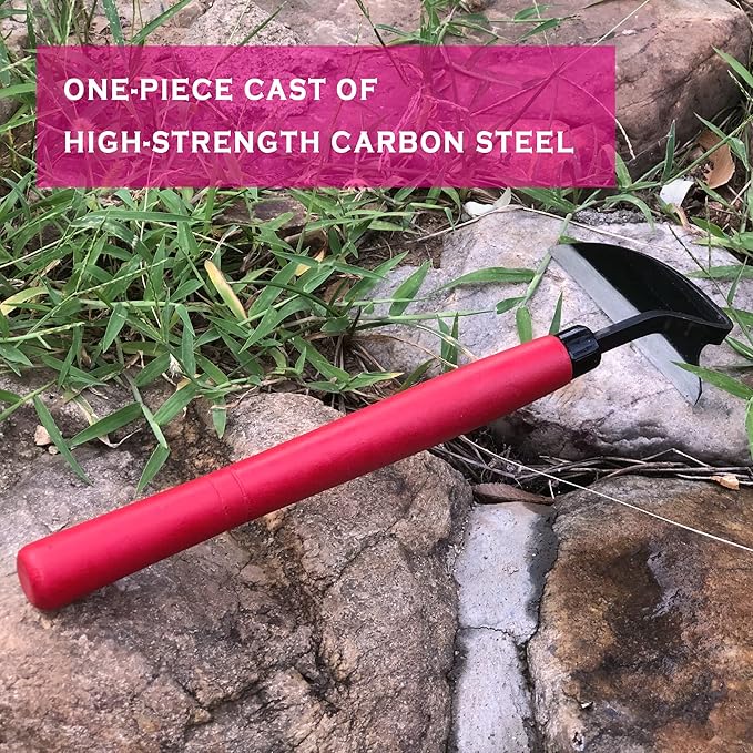 SHANFEEK Japanese Weeding Hoe Gardening Tools 13.5-Inch Weed Remover Tool High-Carbon Steel One-Piece Molding with Solid Wood Handle(Red)