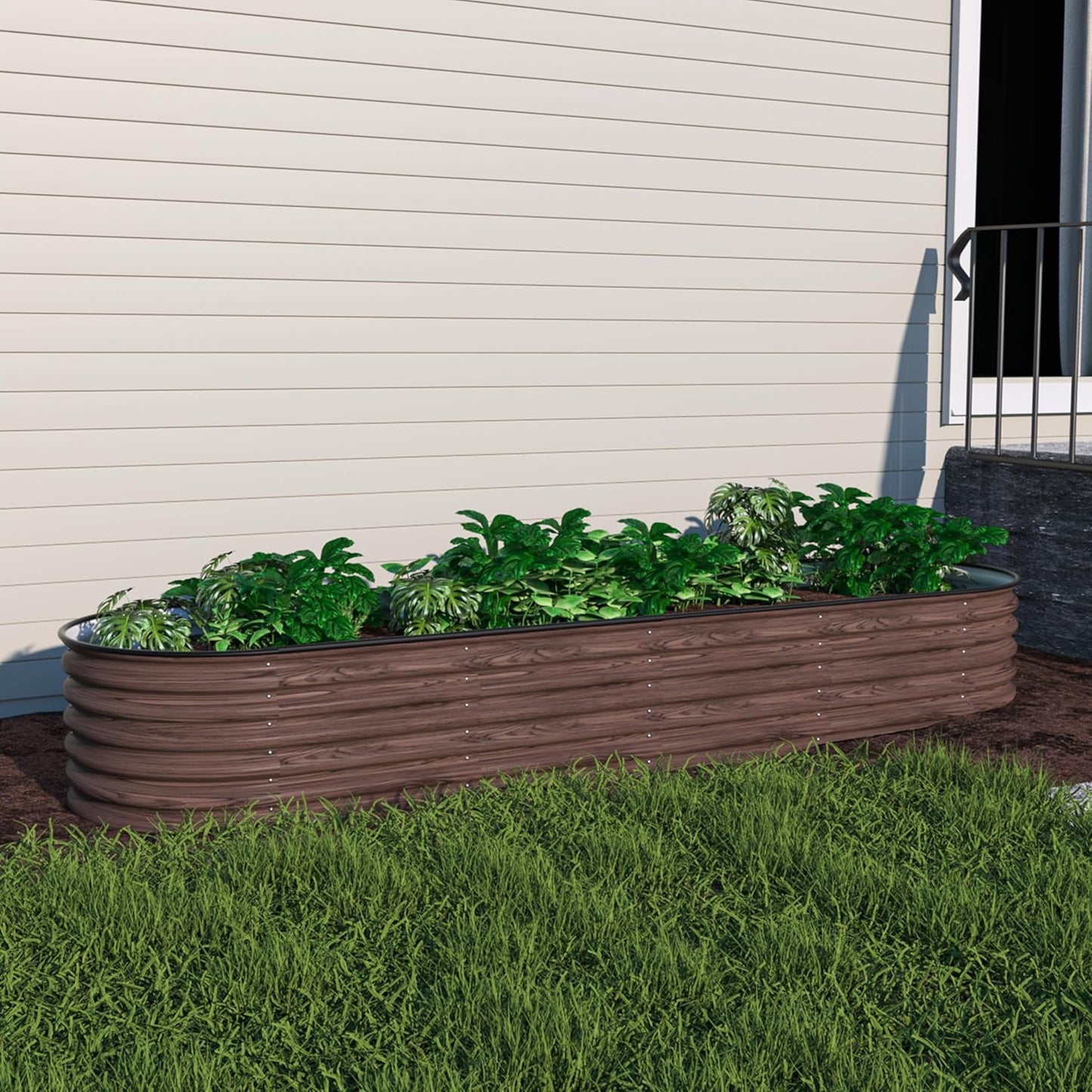 MUPATER 8x2FT Metal Galvanized Raised Garden Bed, 17''H Premium Wood Grain Raised Garden Bed Outdoor for Plants Flowers, 9-in-1 Galvanized Metal Planter Box, Rustic