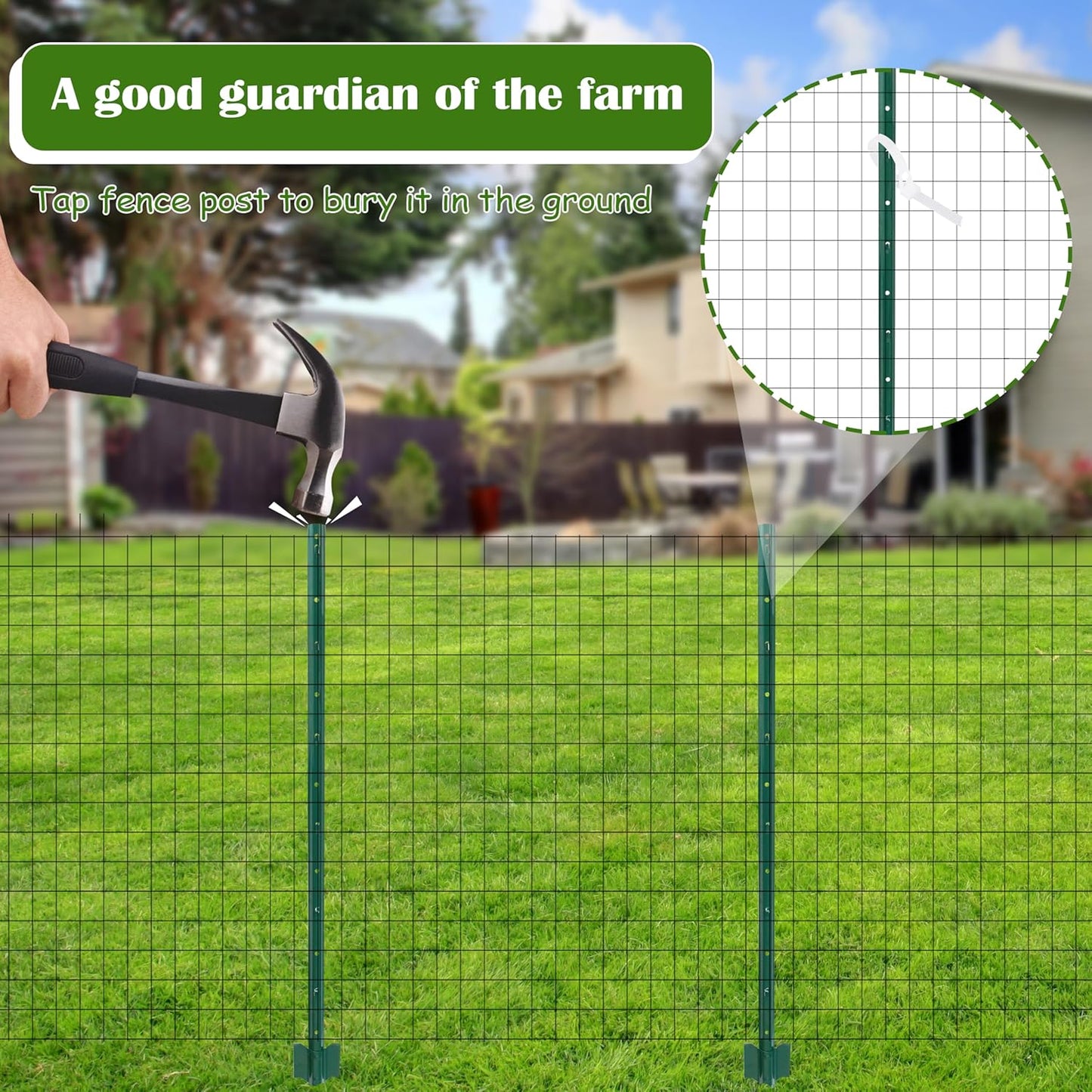 Sunnyglade 20 Pack 3.8 FT Heavy Duty Metal U-Post Garden Fence Stakes, No Dig U-Channel Fence Posts, Corner Anchor Poles for Wire, Electric, Mesh Fencing (20)