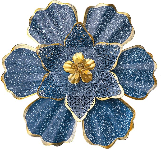 EASICUTI Blue Metal Flower Wall Decor Boho Metal Wall Art Decorations Hanging for Indoor Outdoor Home Bathroom Patio Fence Garden Bedroom Living Room Or Wall Sculptures 12 Inch