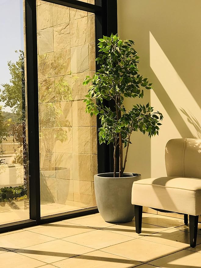 Kante 10 Inch Dia Round Concrete Planter, Indoor Outdoor Large Plant Pot with Drainage Hole and Rubber Plug for Home Patio Garden, Slate Gray