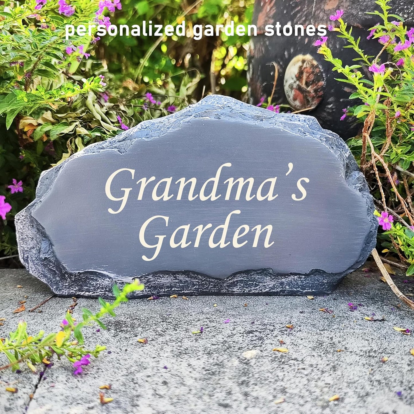 Personalized Garden Memorial Stones Engraved Rocks with Any Message, Decorative Grave Memorial Plaques Rocks for Loved Ones Outside Cemetery Decoration, Resin, 8" x 4.5" x 2.5"