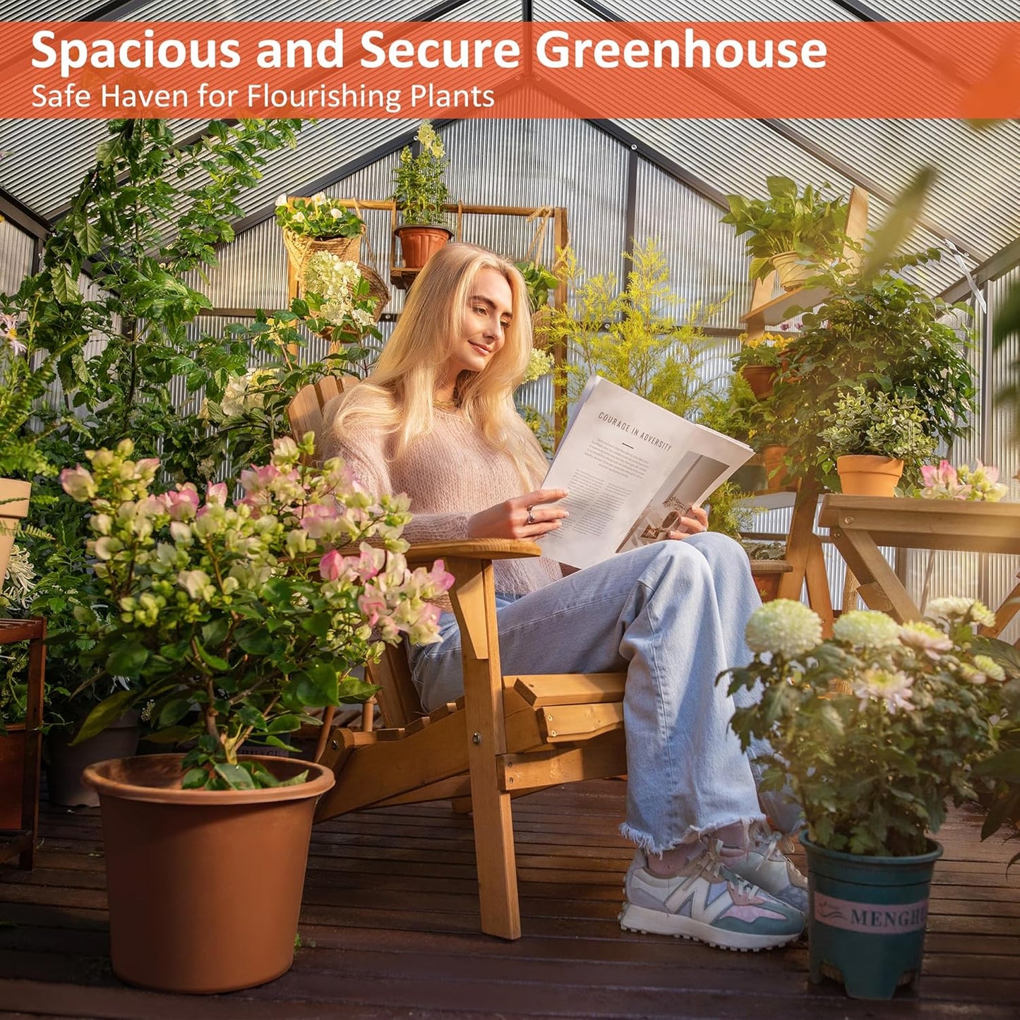 8×12 FT Greenhouse for Outdoors, Quick Setup Polycarbonate Greenhouse with Roof Vent, Walk in Green Houses for Outside for Outdoor Garden Backyard, Black