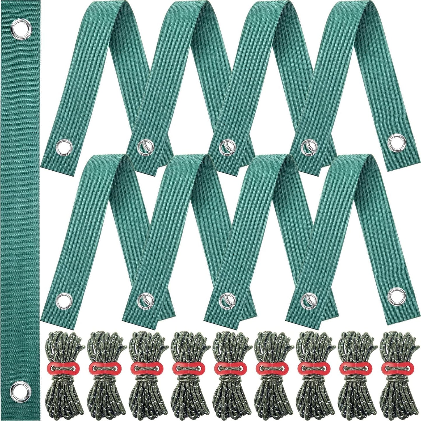 Sintuff 9 Set Heavy Duty Tree Stake Kit 15.75 Inches/ 40 cm Tree Straps for Staking and 13.12 ft/ 4 m Dock Lines Rope for Support Anchoring Home Leaning Plant Straightening Garden Tent(Green)