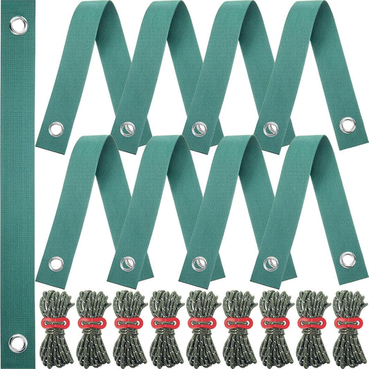 Sintuff 9 Set Heavy Duty Tree Stake Kit 15.75 Inches/ 40 cm Tree Straps for Staking and 13.12 ft/ 4 m Dock Lines Rope for Support Anchoring Home Leaning Plant Straightening Garden Tent(Green)