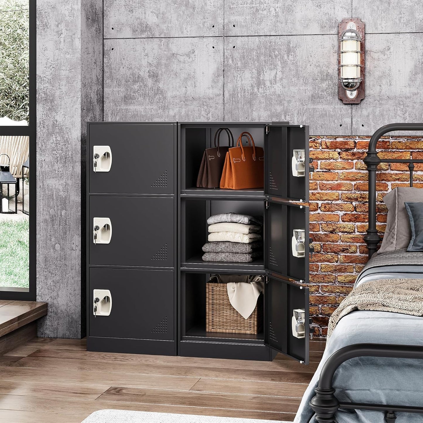 Metal Locker Storage Locker, 36" Lockable Lockers for Employees, Home, Office, School, Assemble Required (Black)