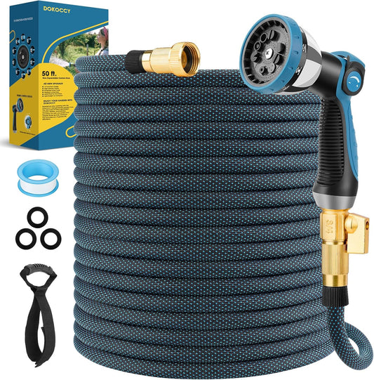 Non-Expanding Garden Hose 50 ft, Flexible Water Hose with 10 Function Spray Nozzle, Lightweight Hose Pipe, Leak-Proof, Durable, Kink-Resistant, 3/4 Inch Connector, Portable Storage Strap