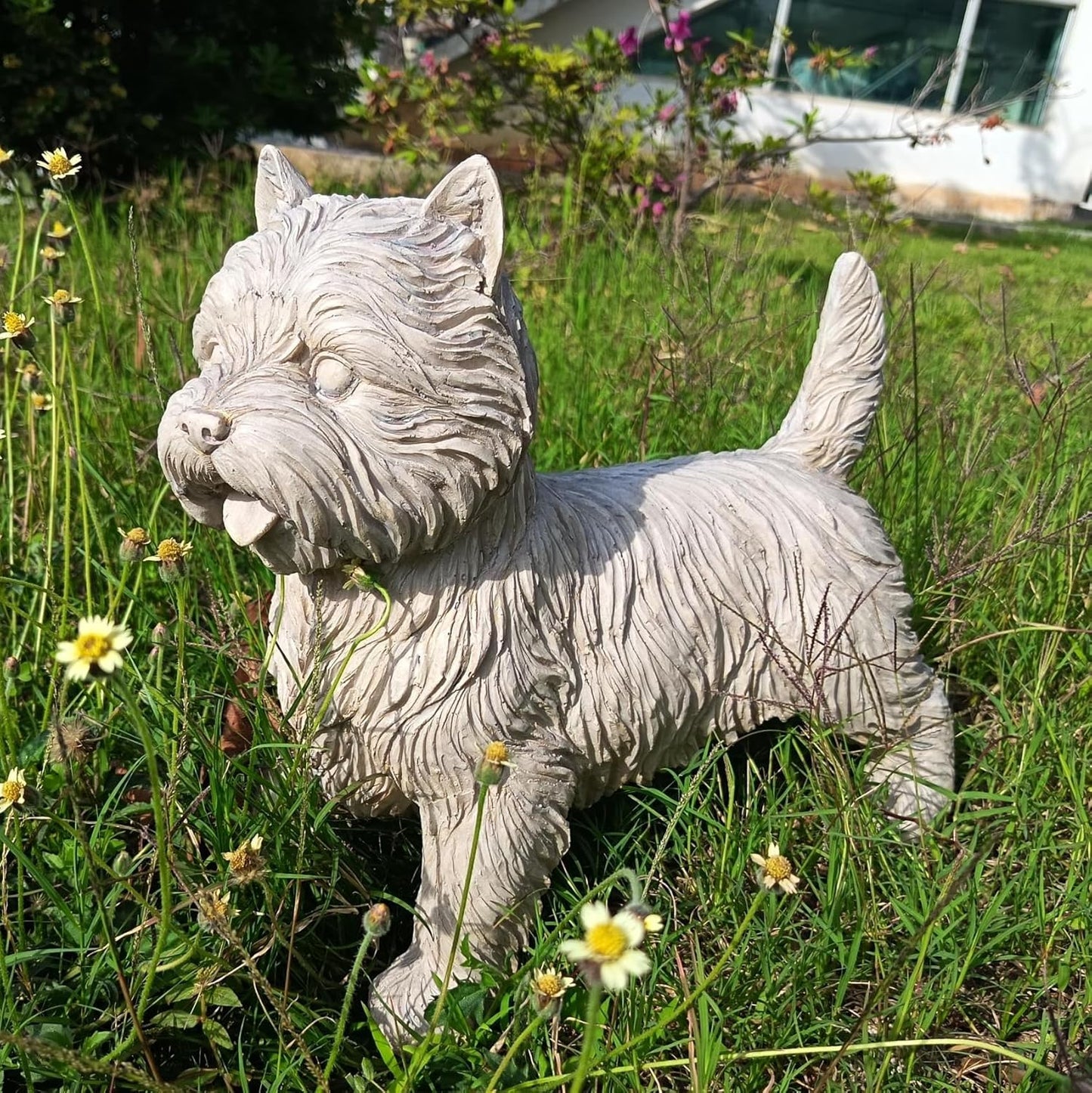 Cynkeyee Dog Garden Statue Outdoor - Decorative Cairn Puppy Sculpture Resin West Highland White Terrier Statues Standing Pose Life Size Home Yard Decor 15x6x14 inches