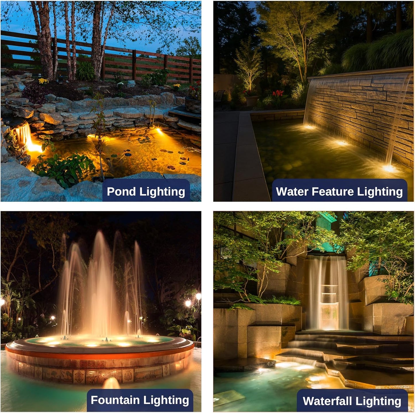 Submersible Pond Light - 12V Low Voltage IP68 Waterproof, Solid Brass Underwater Light with 5000K MR16 LED Bulb, for Water Fountains, Waterfalls, Pool and Outdoor Landscape Lighting(4 Pack)