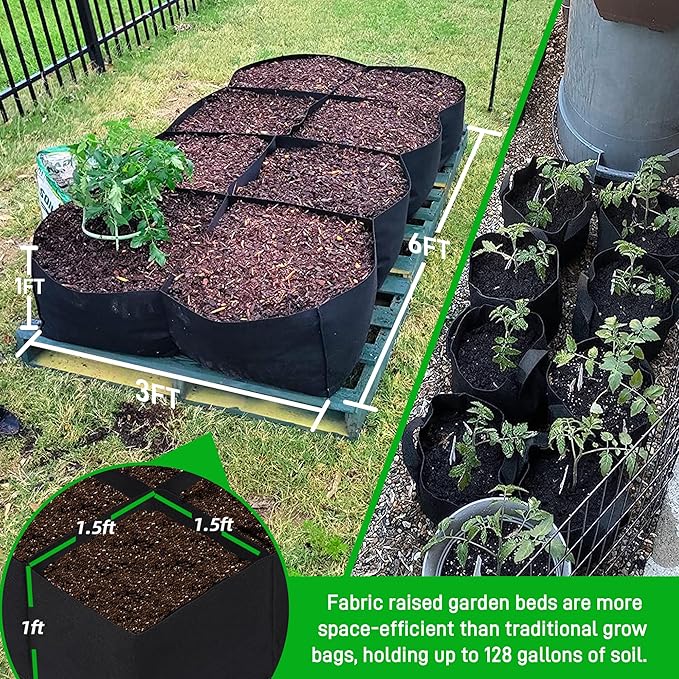 CJGQ 2 Pack Fabric Raised Garden Bed 6x3x1ft Garden Grow Bed Bags for Growing Herbs, Flowers and Vegetables 128 Gallon…