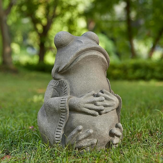Glitzhome MGO Faux Concrete Zen-Style Frog Garden Statue Indoor and Outdoor Decoration, 16.75" H