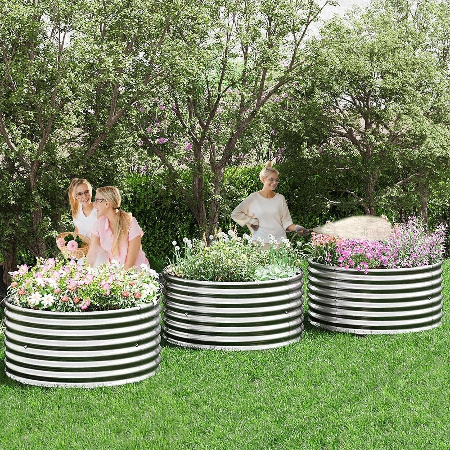 5 Pack 3x3FT Round Galvanized Raised Garden Bed Outdoor,Metal Garden Bed for Vegetables,Steel Raised Beds for Gardening,Above Ground Garden Box for Flower