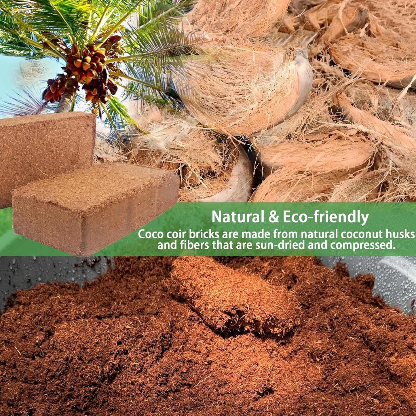 Coco Coir Brick for Organic Coconut Soil - 2 Pack With Low EC & PH Balance - High Expansion Fiber for Herbs & Flowers - Renewable Planting Medium